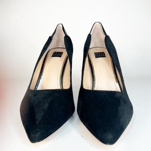White House Black Market Black Suede Embossed Leather Stiletto Heels Shoes 10 - Picture 3 of 14
